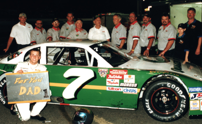 Ricky Hendrick celebrating his win at Concord Motor Speedway